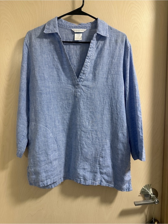 The Company Store Tops - The Company Store 100% Linen Tunic Top Large Vneck Coastal Grandma Lagenlook